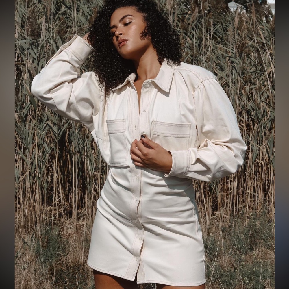 Zara cream colored denim button up dress